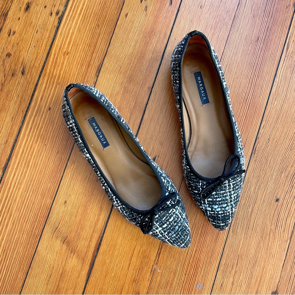 Margaux so Chanel Spring Tweed Black White Grey Pointe Flats 40.5